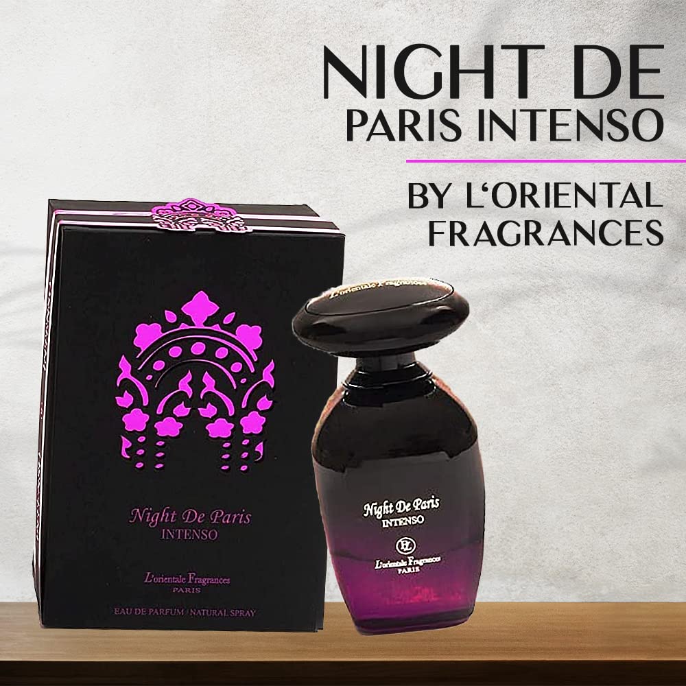 Spray-action shot of Lorientale Night De Paris Intenso for easy application.