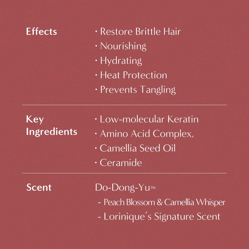 LORINIQUE Korean Keratin Leave-In before-after scene reveals smoother, frizz-free hair.