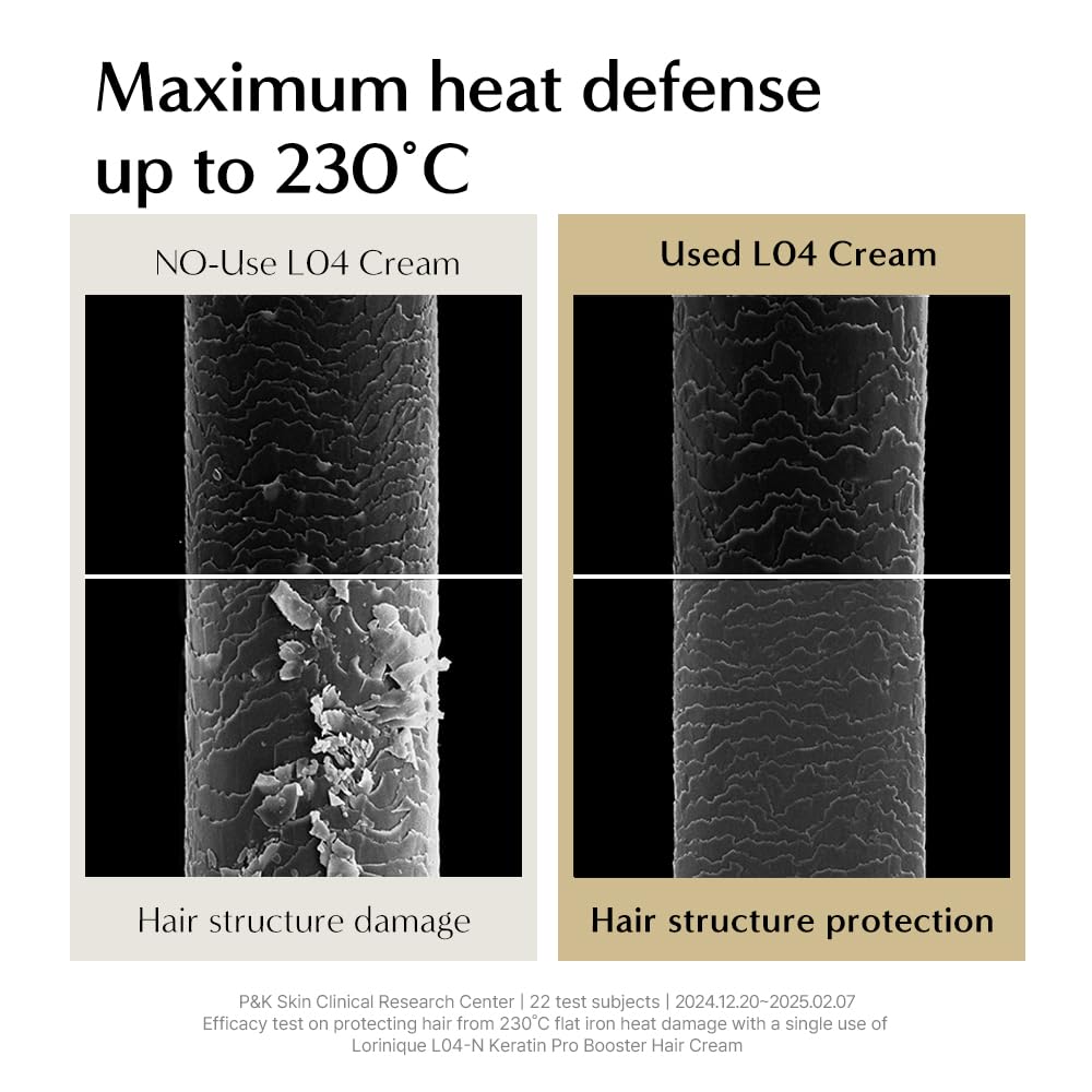 LORINIQUE Korean Keratin Leave-In heat protection in action up to 450°F.