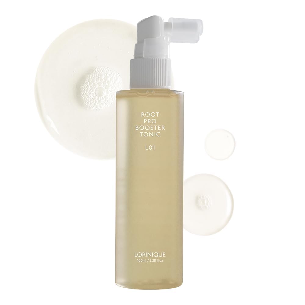 LORINIQUE L01 Root Pro Booster bottle close-up with copper tripeptide-1 formulation for scalp care.
