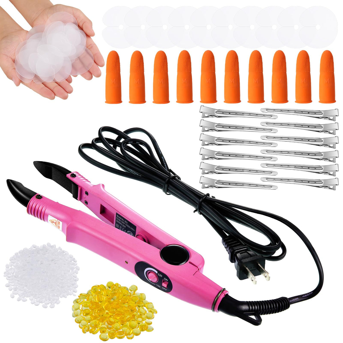 Lothee keratin extension kit heat iron shown for natural-looking blend with hair