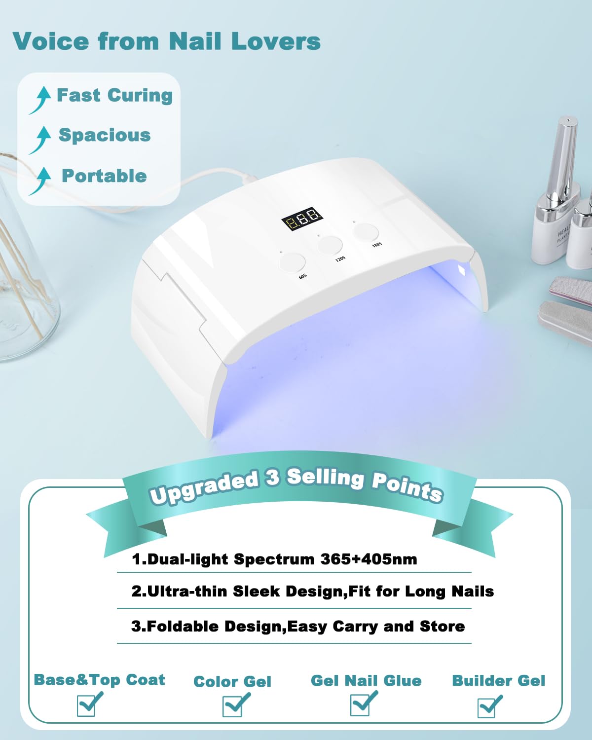 Close-up of Lotifie's 25 skin-friendly LED beads for comfortable curing.