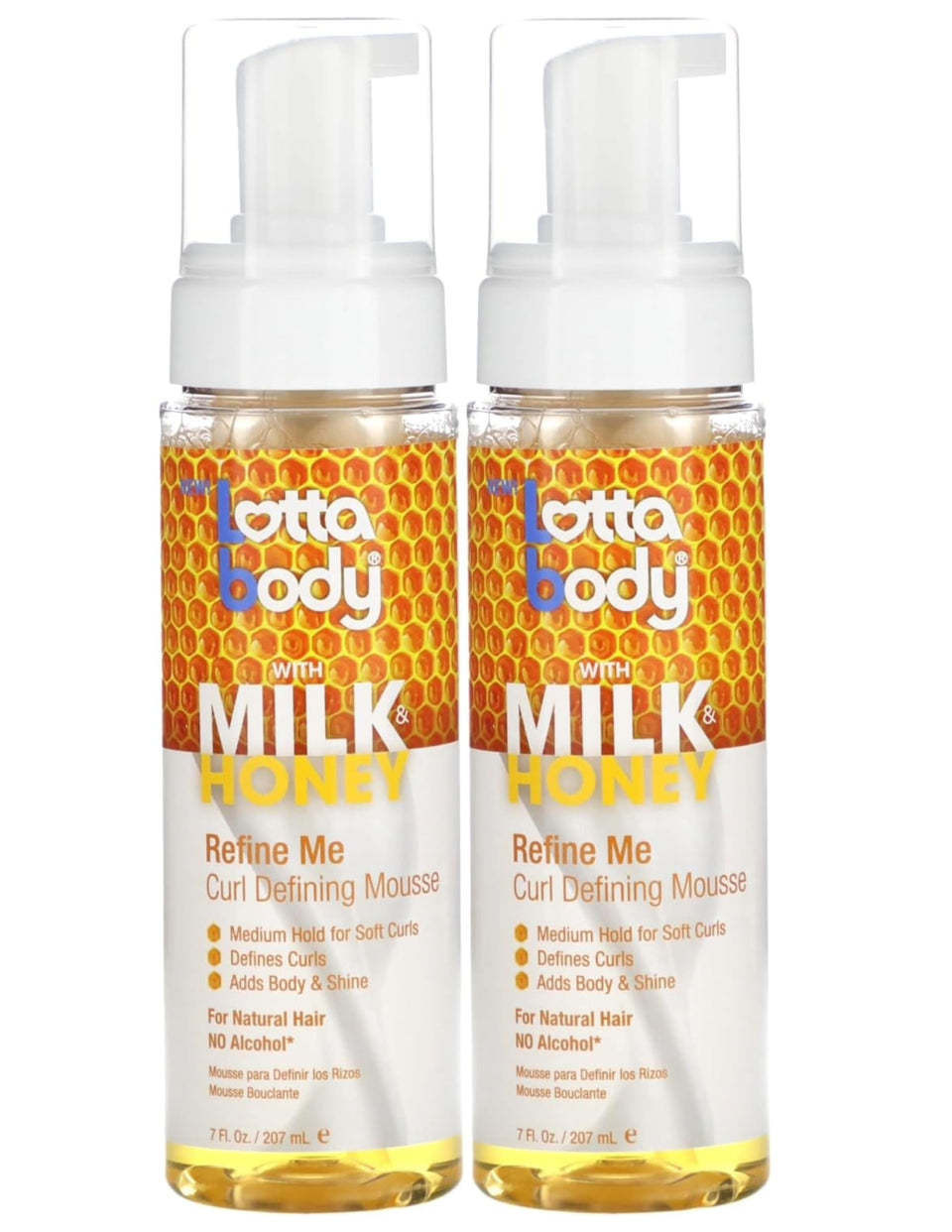 LottaBody Refine Me Mousse Curl Bottle showing soft hold and shine.