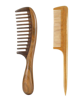 Louise Maelys sandalwood wide-tooth comb for gentle detangling of curly hair.