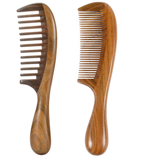 Louise Maelys sandalwood wide-tooth comb for gentle detangling and anti-static benefits.