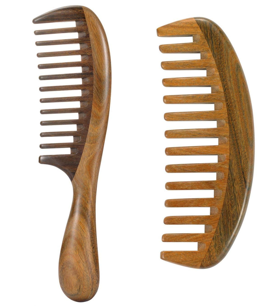 Louise Maelys sandalwood wide-tooth comb with handle for smooth detangling.