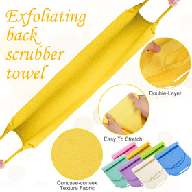 Lounsweer fluorescent-green back scrubber with handles promotes thorough cleansing and massage-like stimulation.