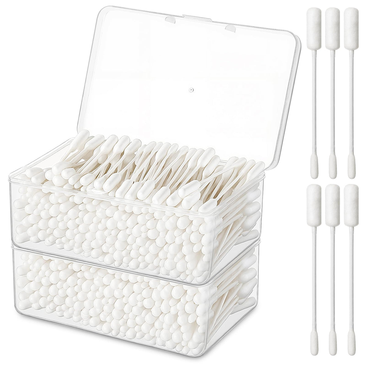 Lounsweer long cotton swabs with compact storage case for travel and convenience.