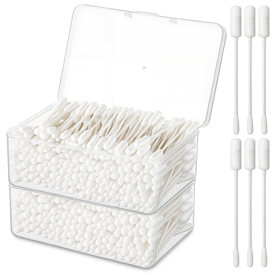 Lounsweer long cotton swabs with compact storage case for travel and convenience.