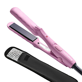 LOVANI Mini Flat Iron shows ceramic tourmaline plates for smooth, frizz-control styling