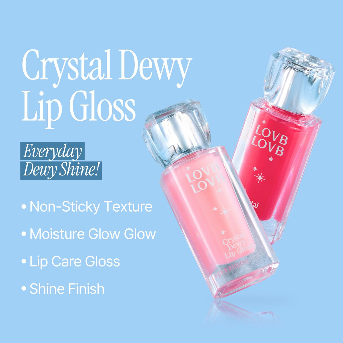 LOVB Crystal Dewy Lip Gloss Pink Dolphin on lips highlights glossy finish