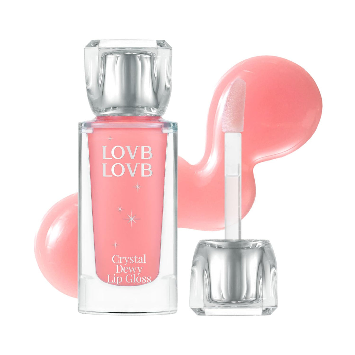 LOVB Crystal Dewy Lip Gloss Pink Dolphin swatch showing radiant shine