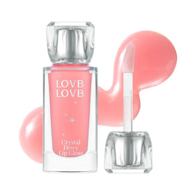 LOVB Crystal Dewy Lip Gloss Pink Dolphin swatch showing radiant shine