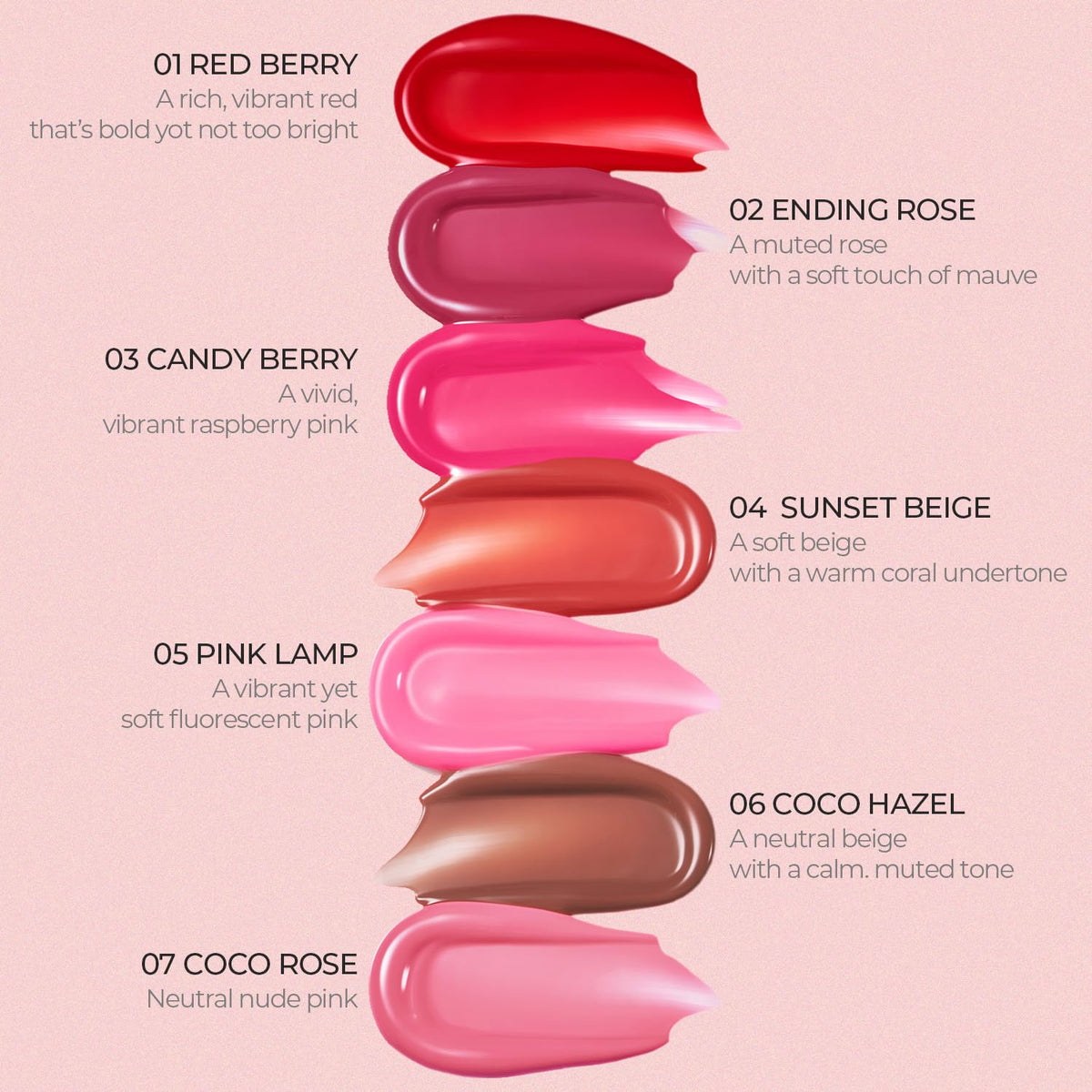 LOVB LOVB Pudding Glow lip tint with a glossy finish on swatch.