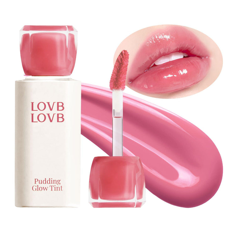 LOVB LOVB Pudding Glow lip tint closeup showing glossy color and hydration.