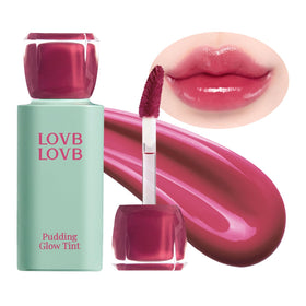LOVB Pudding Glow lip tint bottle close-up shows long lasting color