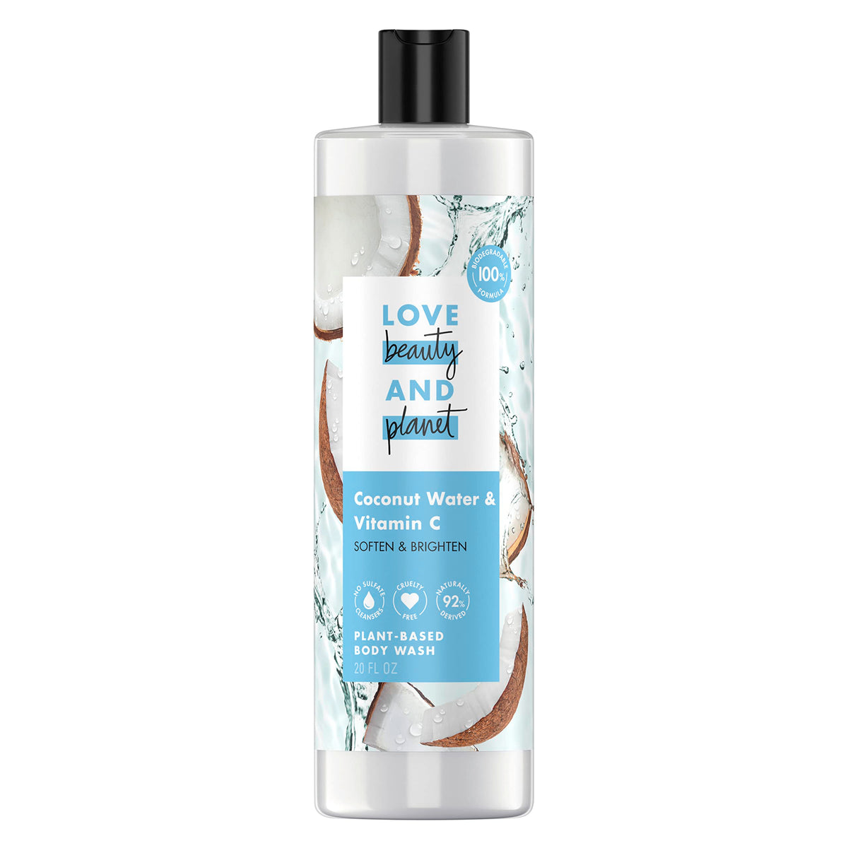 Love Beauty And Planet Coconut Water bottle, gentle sulfate-free cleanse for daily shower.