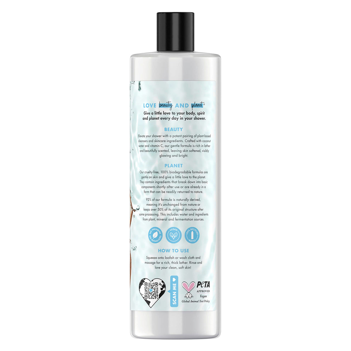 Love Beauty And Planet Coconut Water lather, rich foam for a refreshing shower experience.
