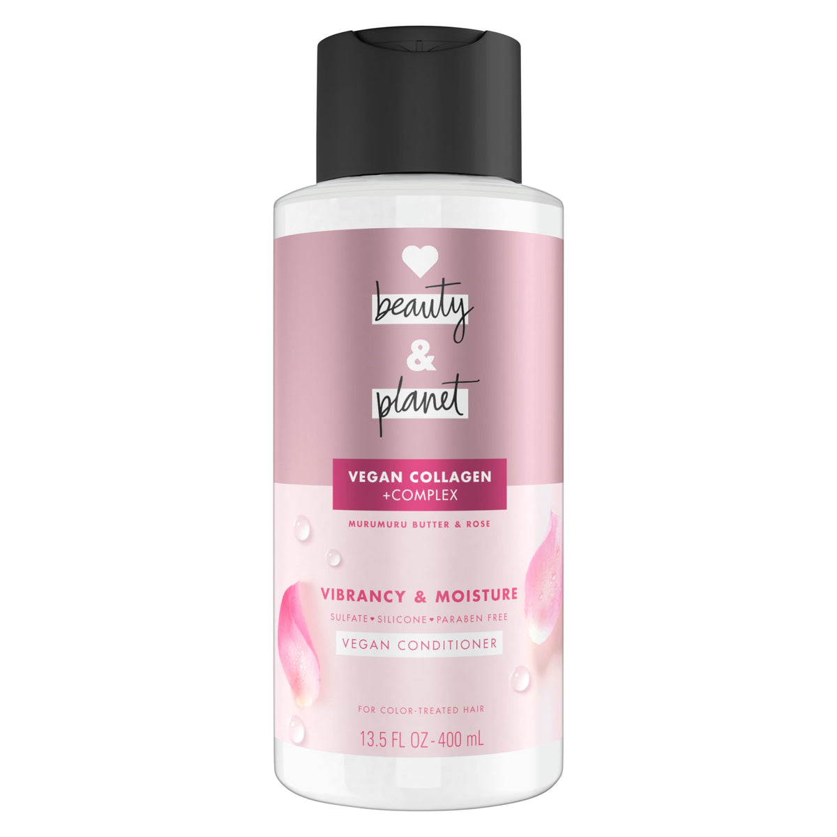 Love Beauty And Planet Murumuru Butter & Rose conditioner bottle highlights color vibrancy and hydration