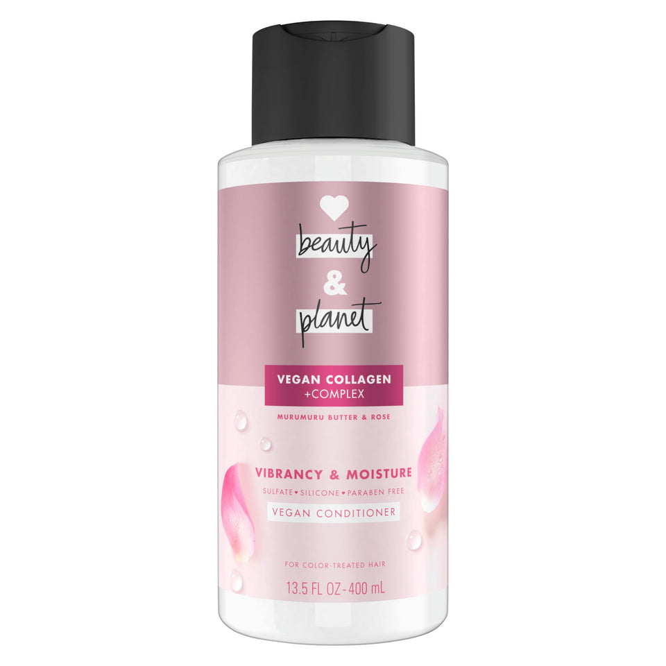 Love Beauty And Planet Murumuru Butter & Rose conditioner bottle highlights color vibrancy and hydration