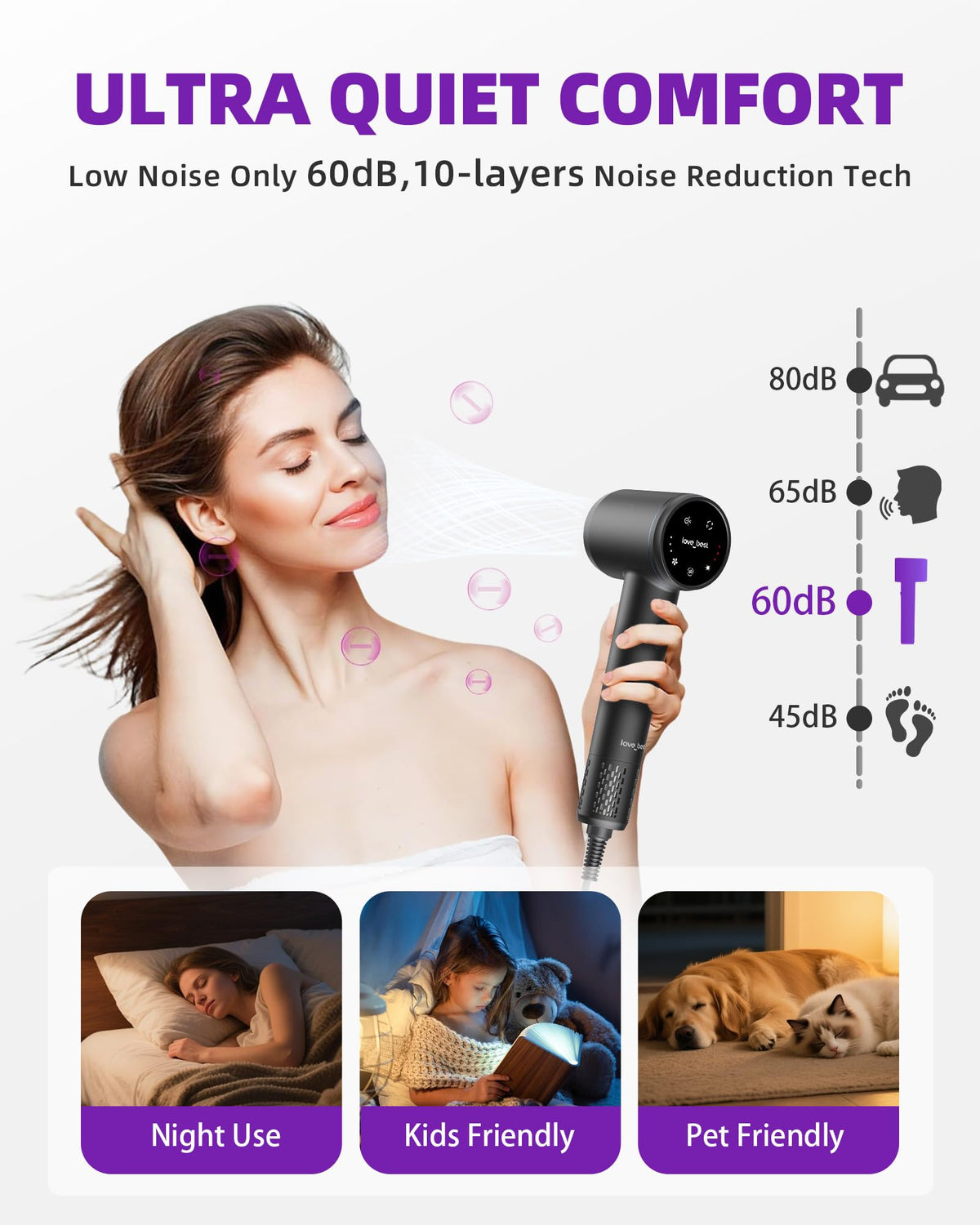 Love Best ultra-lightweight dryer at 367g for effortless handling
