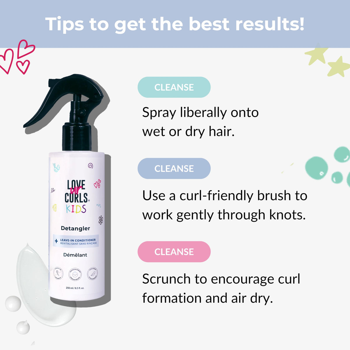 Love Ur Curls Kids detangler promotes soft, manageable curls.