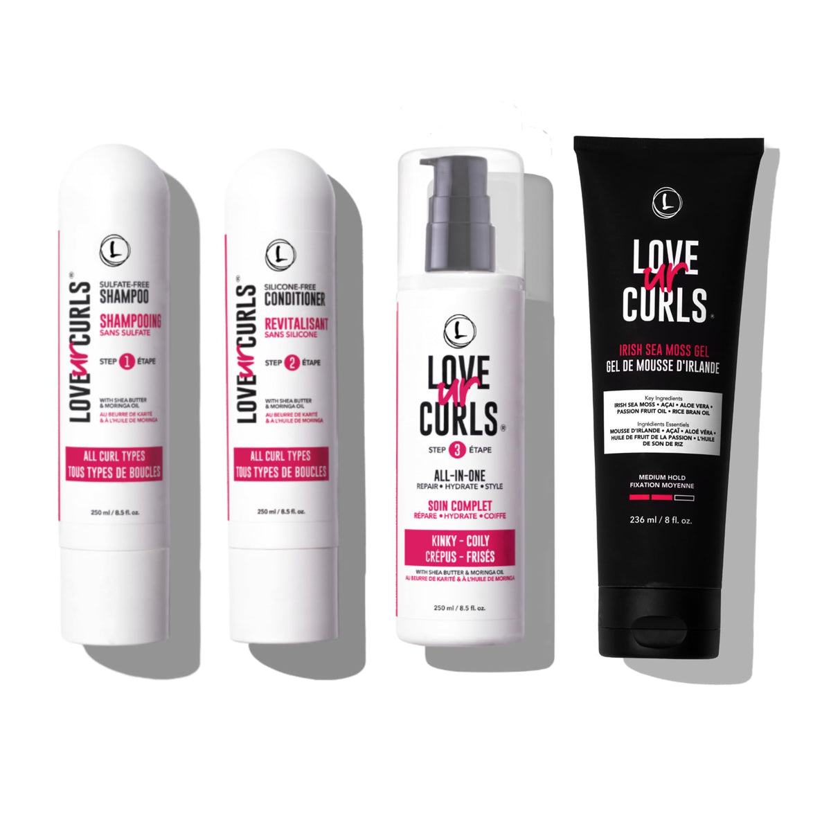 Love Ur Curls Gentle Shampoo bottle for gentle cleansing and hydration.