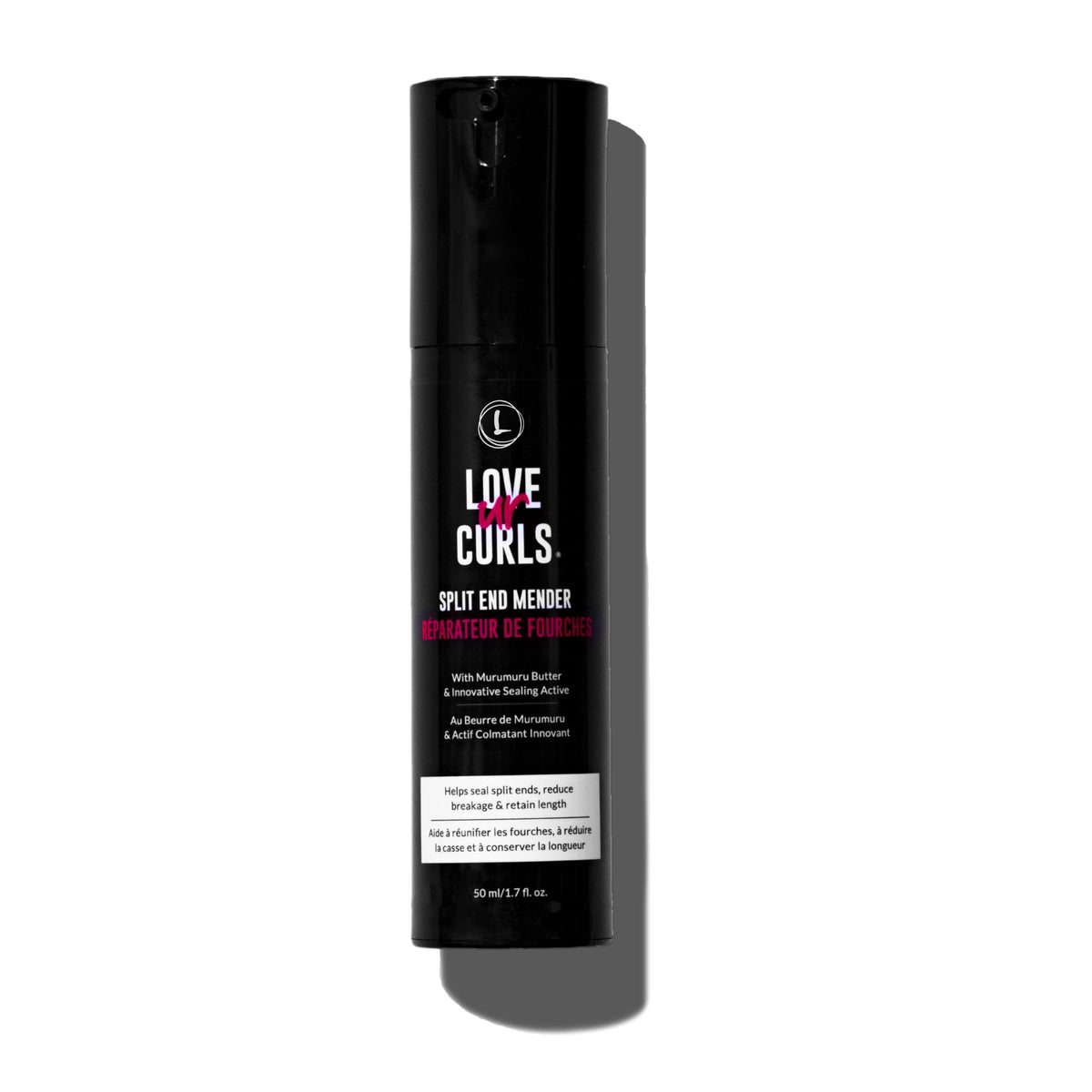 Love Ur Curls Split End Mender bottle: nourishes ends for smoother, healthier curls.
