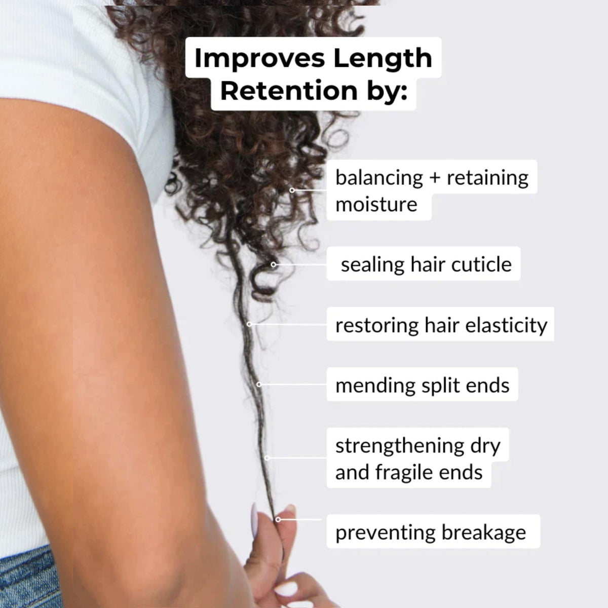 Love Ur Curls Split End Mender hair closeup: visibly softer, smoother curls after use.