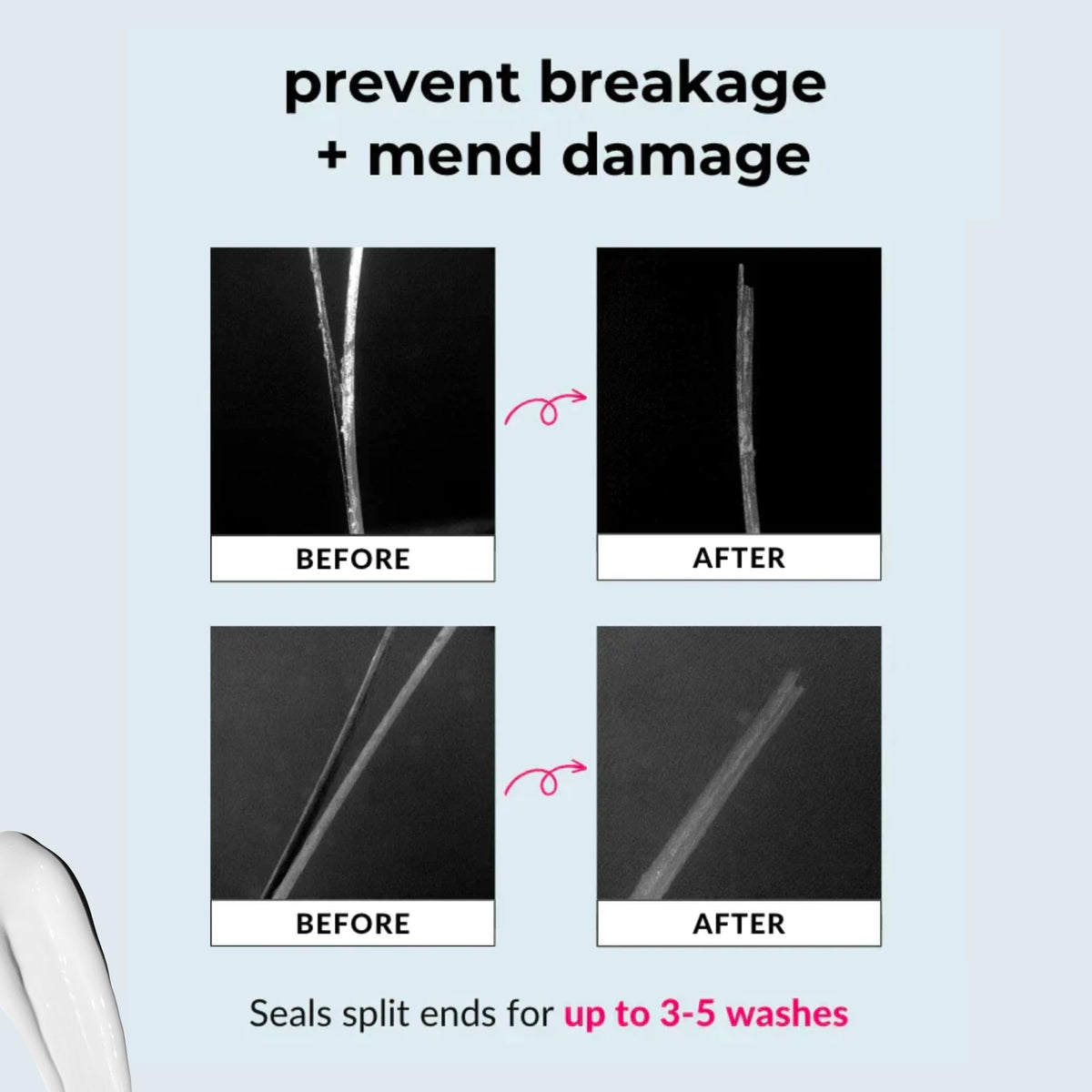 Love Ur Curls Split End Mender texture close-up: rich, creamy formula that hydrates dry hair.