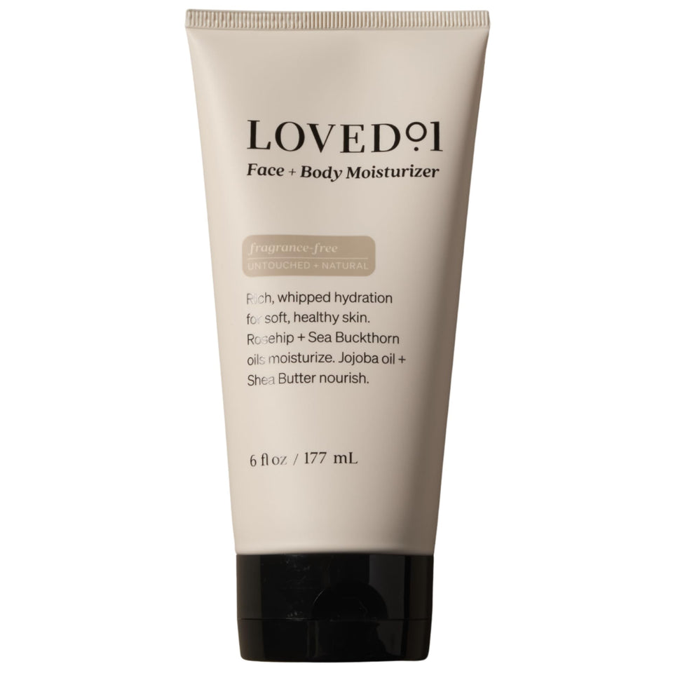 Loved01 Daily Face & Body Moisturizer jar front shows rich hydration