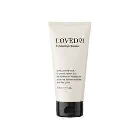 Loved01 Face & Body Exfoliating Cleanser bottle shows gentle exfoliation for radiant skin.