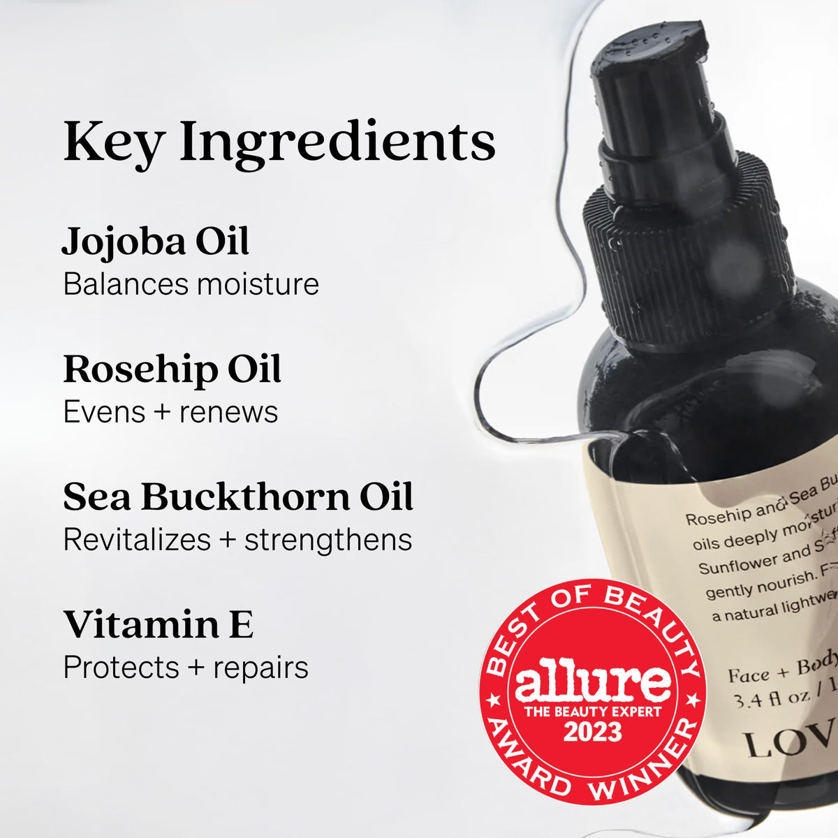 Loved01 oil texture provides lightweight, non-greasy hydration on the skin.