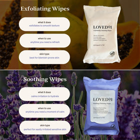 Loved01 face wipes closeup showing cleansing without over-drying the skin.