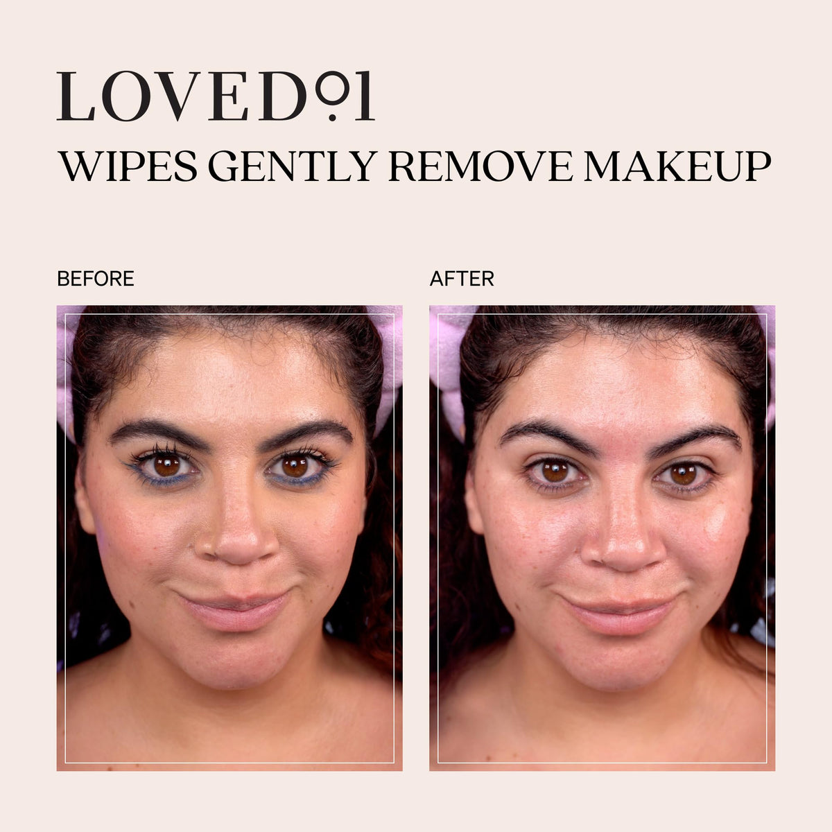 Loved01 wipes being applied to the face during a morning routine.