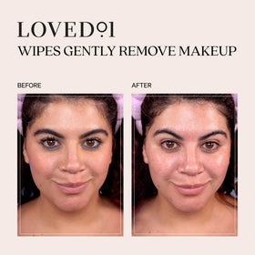 Loved01 wipes being applied to the face during a morning routine.