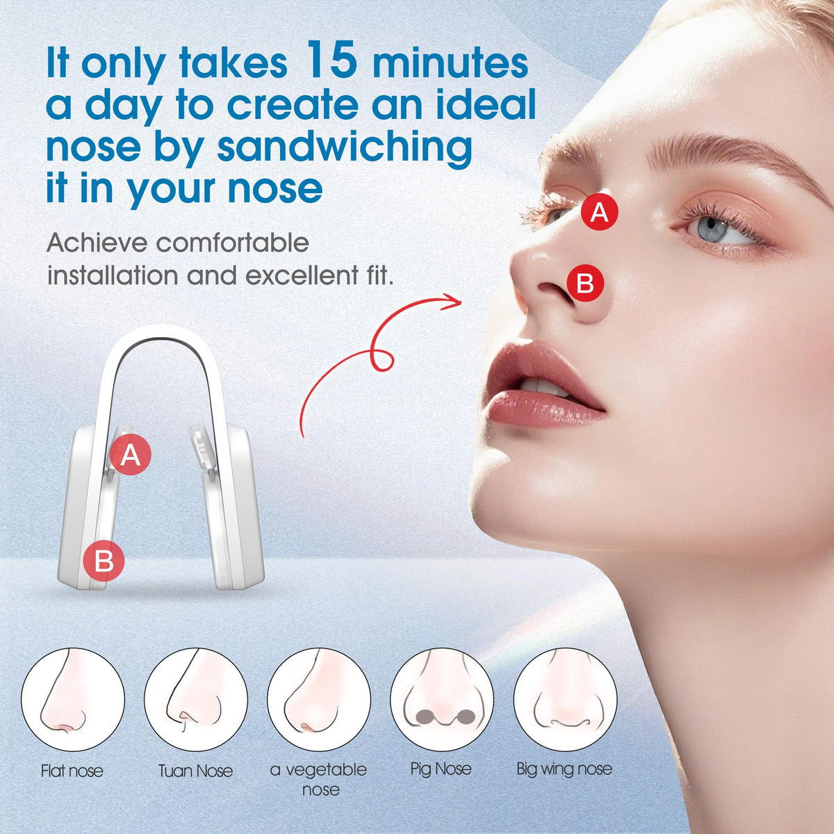 LoveeHafen nose shaper clip side view shows gentle, all-day comfort