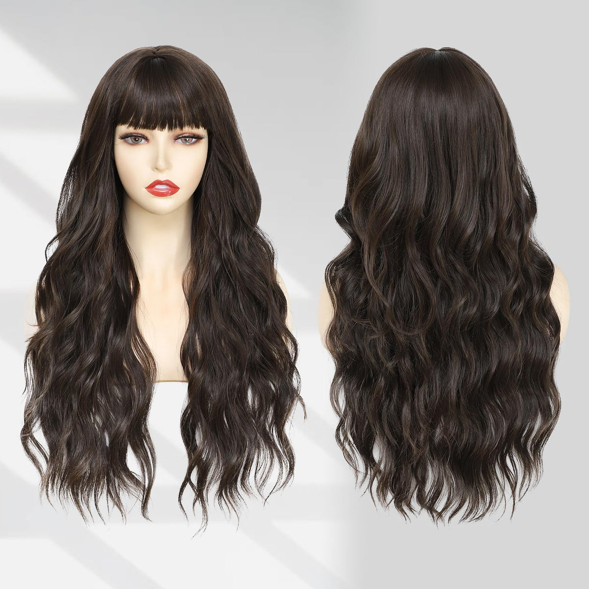 Lovenia 26-inch body wave wig in dark brown for elegant everyday or special occasion looks.