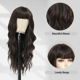 Lovenia dark brown wig with bangs offers a soft, lightweight feel for daily wear.