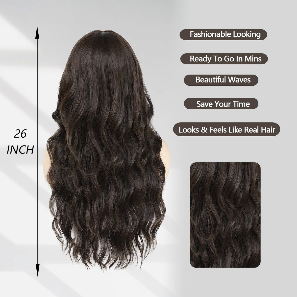 Lovenia middle-part bangs wig delivers natural parting with easy styling options.