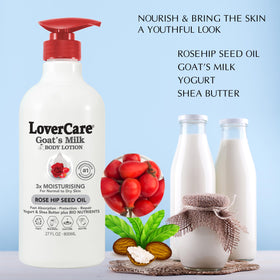 Lovers Care Goat's Milk Lotion being applied for gentle daily moisturization.