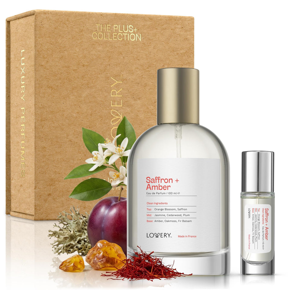 LOVERY Ambery Saffron bottle, amber glass, lasting scent