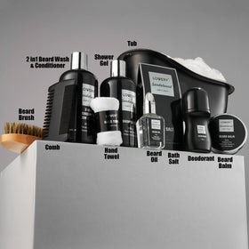 LOVERY beard kit and bath grooming, neatly arranged for gifting.