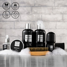 LOVERY body care shower gel and loofah for a refreshing cleanse.