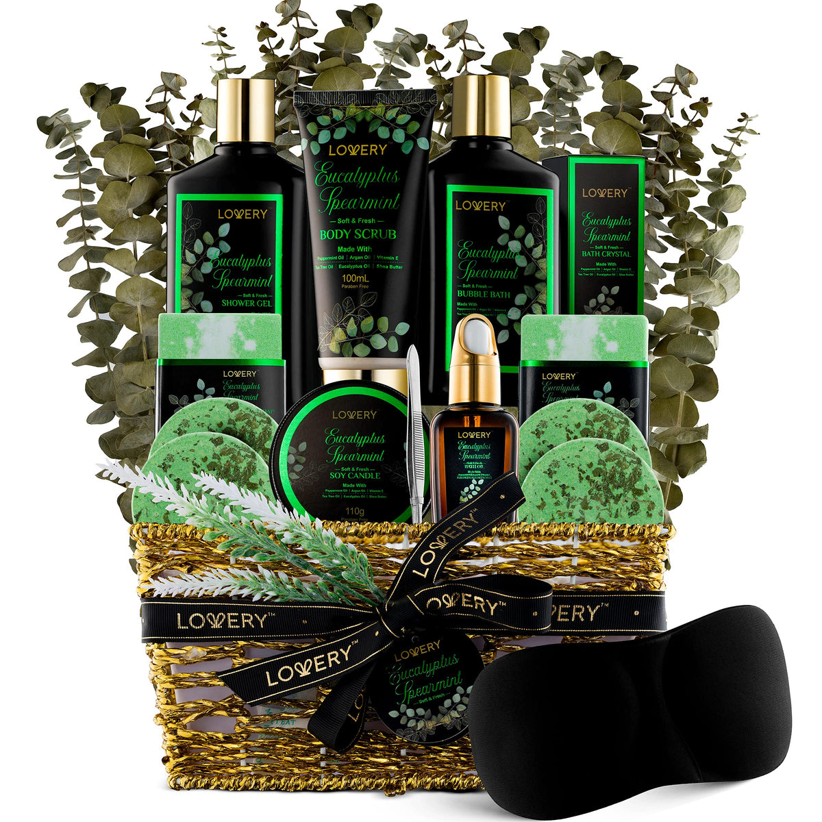 LOVERY eucalyptus spearmint gift basket offers an at-home spa experience