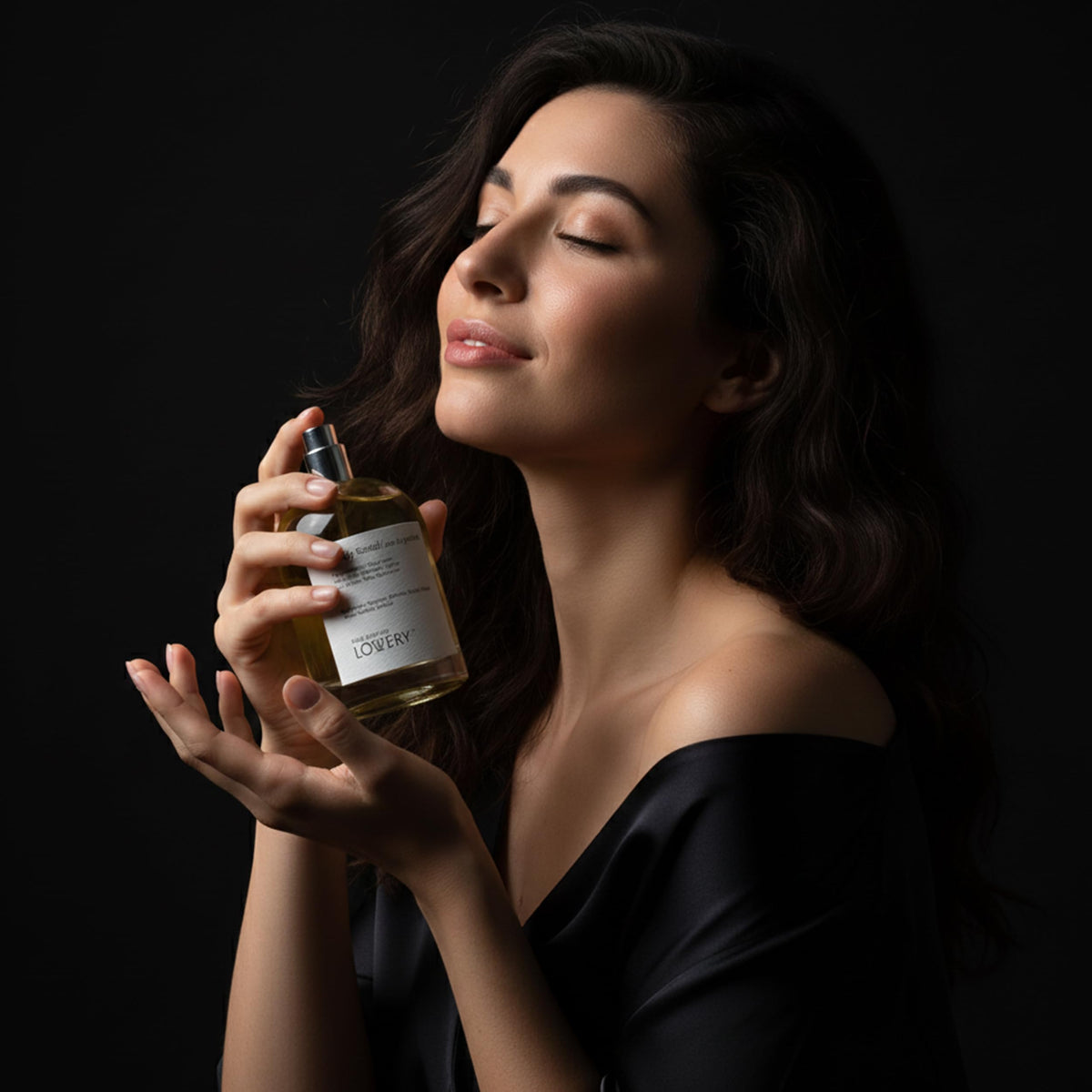 LOVERY cap close-up on the Santal sandalwood bottle highlights premium finish