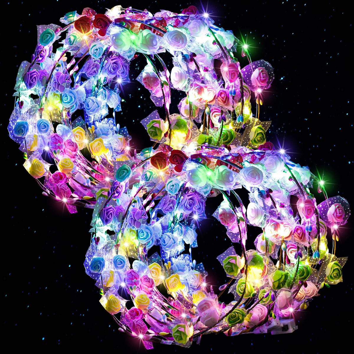 LovesTown 24-piece LED flower crown on headband adds sparkle to events.