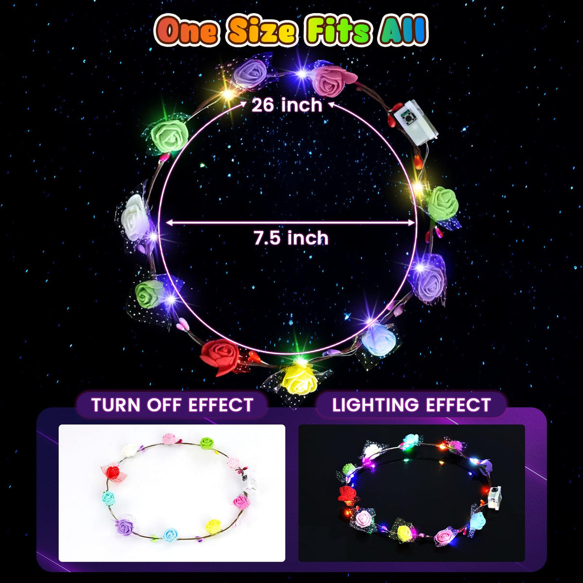 LovesTown adjustable glow headband fits comfortably for all ages.