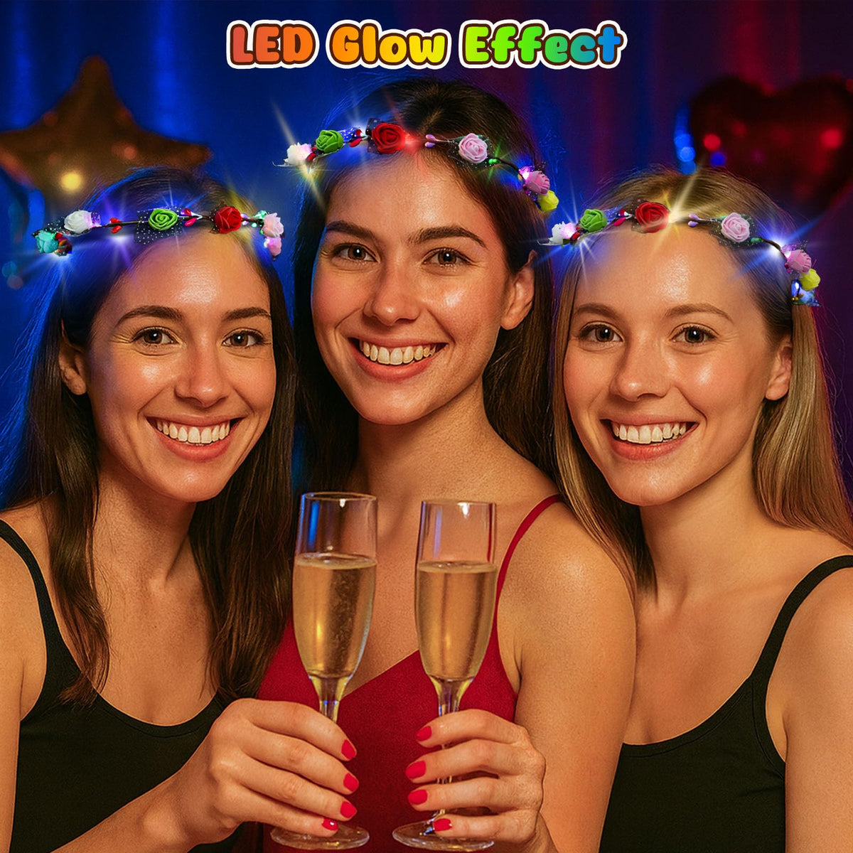 LovesTown LED flower crown worn by a woman for a radiant look.