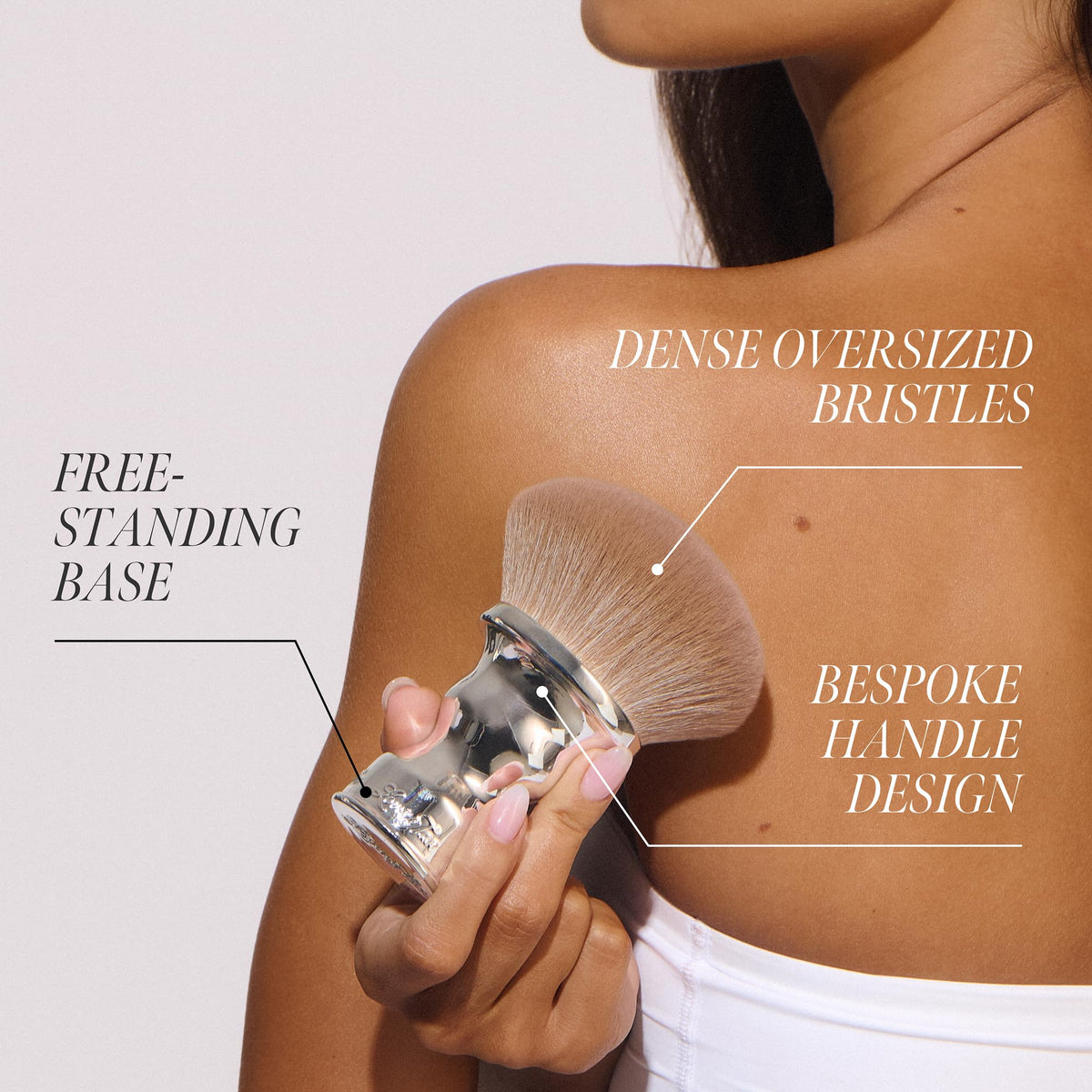 Loving Tan brush fits neatly on a vanity for quick touch-ups.
